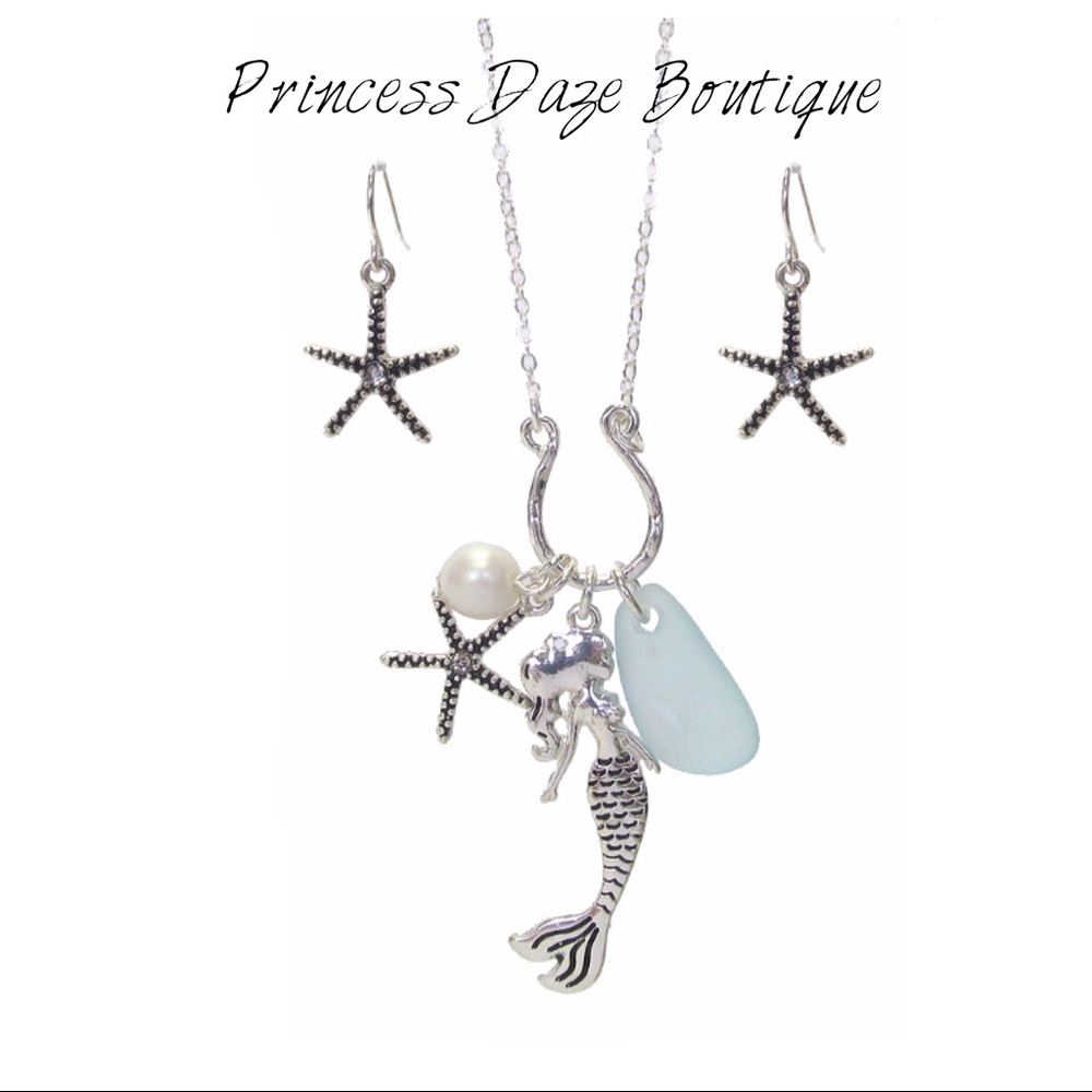 Starfish, Mermaid Sea‎ Glass Necklace & Earring Set